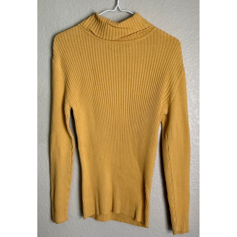 Newport‎ News Women 1X Yellow Sweater Ribbed Mock Neck Preppy Capsule Classic